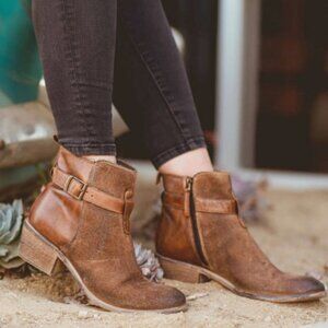 Roan Uma Hand Finished Full Grain Leather Belted Cowboy Heel Ankle Booties. 8